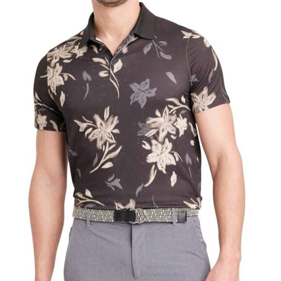 All In Motion Floral Print Textured Polo Shirt Black Mens XL New - Picture 1 of 5